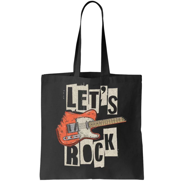 Let's Rock Electric Guitar Music Lover Band Guitarist Retro Tote Bag