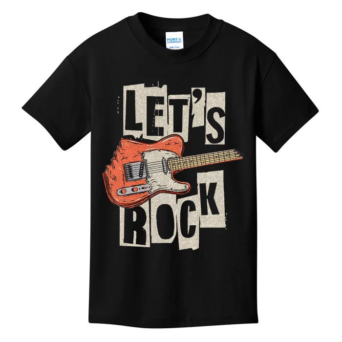 Let's Rock Electric Guitar Music Lover Band Guitarist Retro Kids T-Shirt