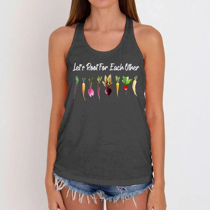 Let's Root For Each Other And Watch Each Other Grow Garden Women's Knotted Racerback Tank