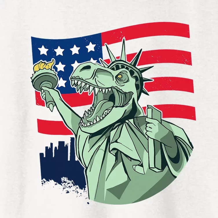 Liberty Rex Funny 4th of July Dinosaur American US Flag Women's Crop Top Tee