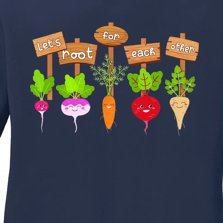 Let's Root For Each Other Funny Vegetable Vegan Ladies Long Sleeve Shirt