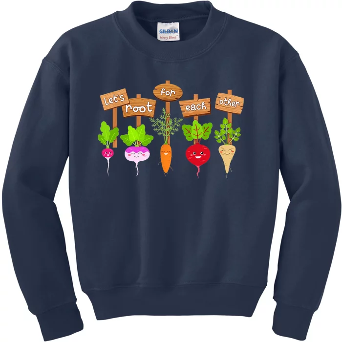 Let's Root For Each Other Funny Vegetable Vegan Kids Sweatshirt