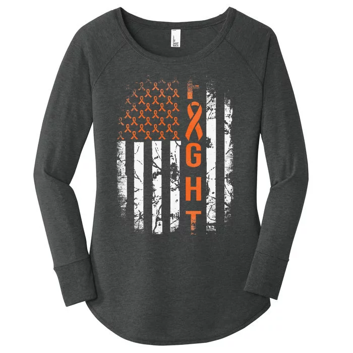 Leukemia Ribbon Fight American Flag Leukemia Awareness Women's Perfect Tri Tunic Long Sleeve Shirt