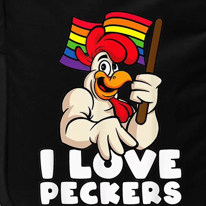 LGBT Rainbow Flag Rooster Pun I Love Peckers Gay Chicken Dad Impact Tech Backpack