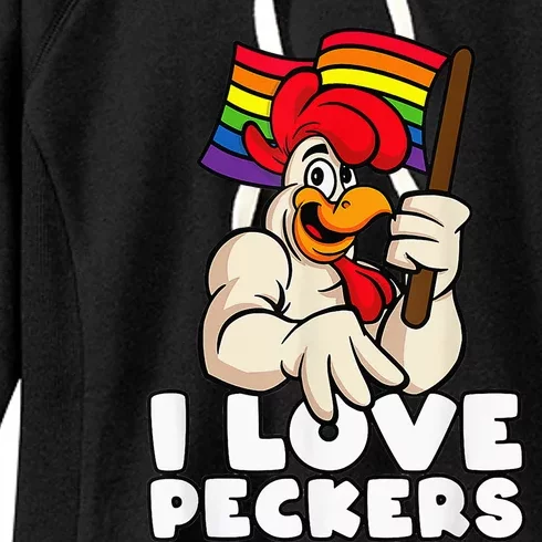 LGBT Rainbow Flag Rooster Pun I Love Peckers Gay Chicken Dad Women's Fleece Hoodie