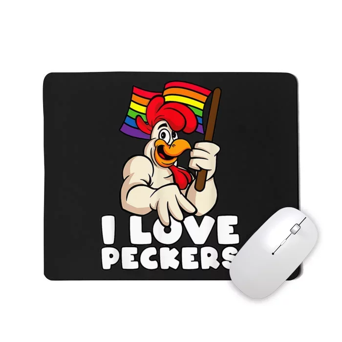 LGBT Rainbow Flag Rooster Pun I Love Peckers Gay Chicken Dad Mousepad