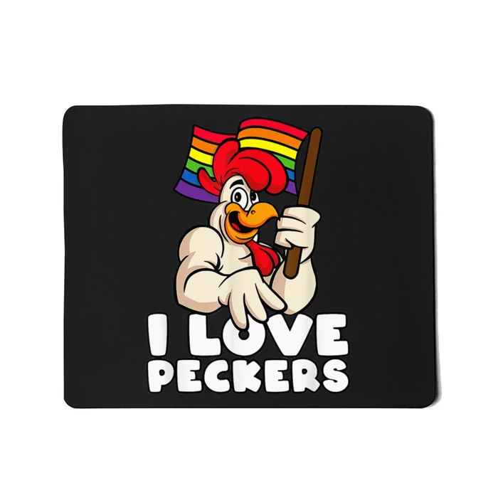 LGBT Rainbow Flag Rooster Pun I Love Peckers Gay Chicken Dad Mousepad