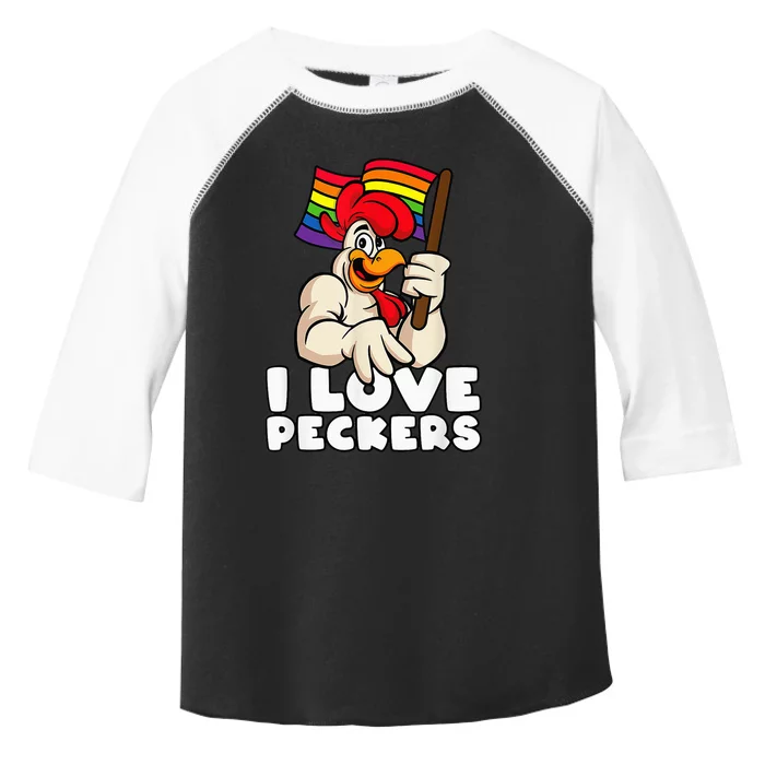 LGBT Rainbow Flag Rooster Pun I Love Peckers Gay Chicken Dad Toddler Fine Jersey T-Shirt