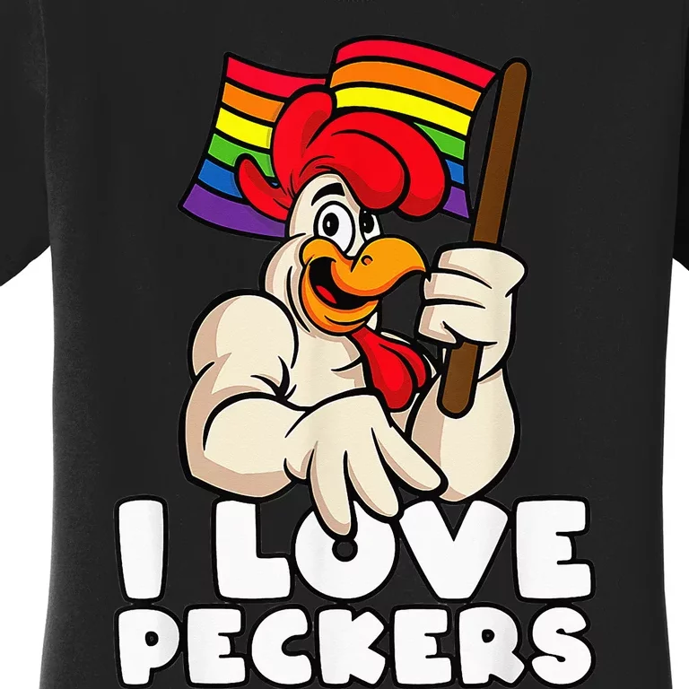 LGBT Rainbow Flag Rooster Pun I Love Peckers Gay Chicken Dad Women's T-Shirt