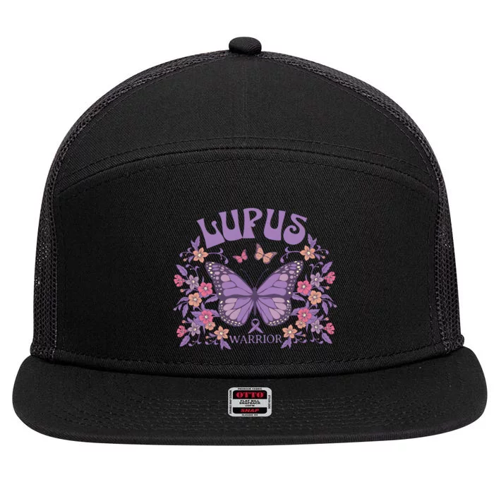 Lupus Ribbon Fibromyalgia Lupus Awareness 7 Panel Mesh Trucker Snapback Hat