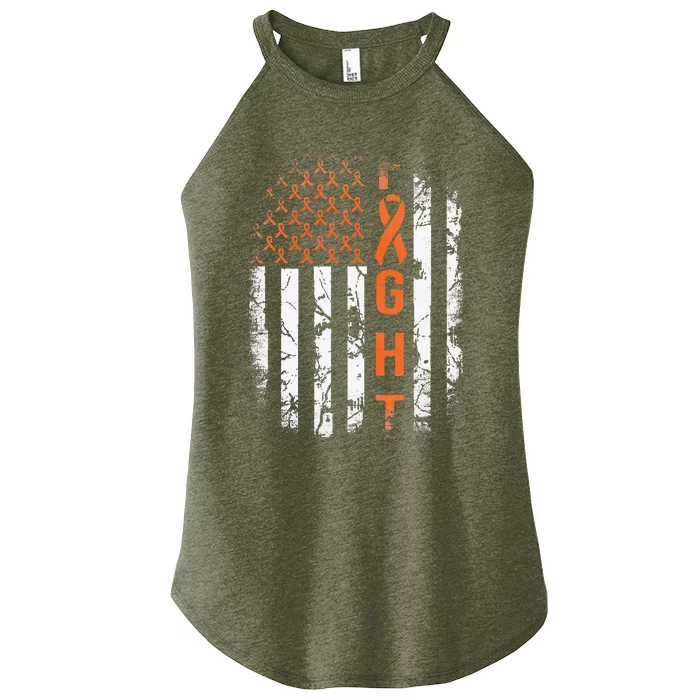 Leukemia Ribbon Fight American Flag Leukemia Awareness Women’s Perfect Tri Rocker Tank