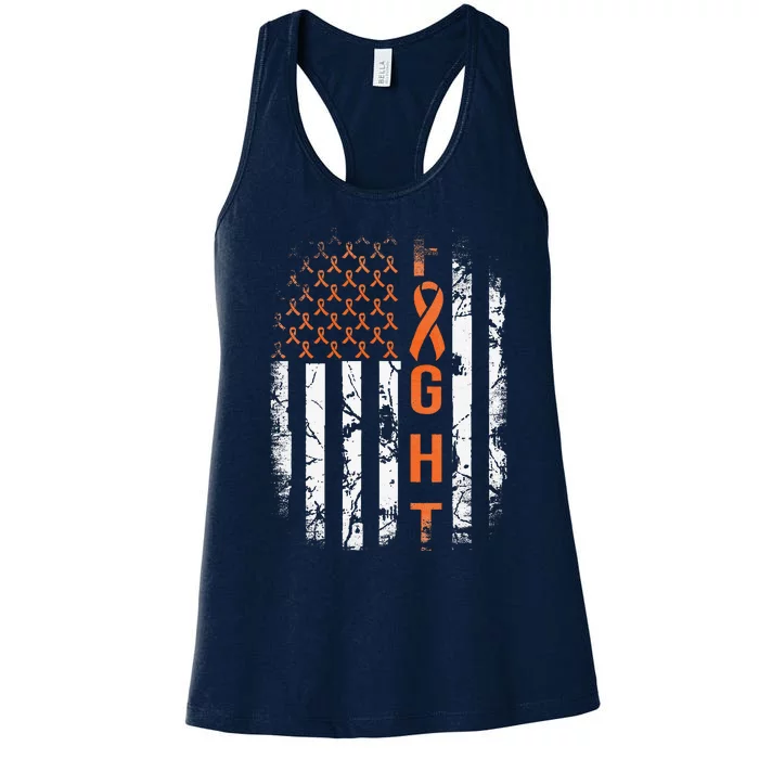 Leukemia Ribbon Fight American Flag Leukemia Awareness Women's Racerback Tank