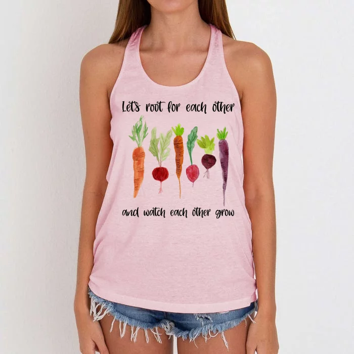 Let's Root For Each Other And Watch Each Other Grow Vegetables Women's Knotted Racerback Tank