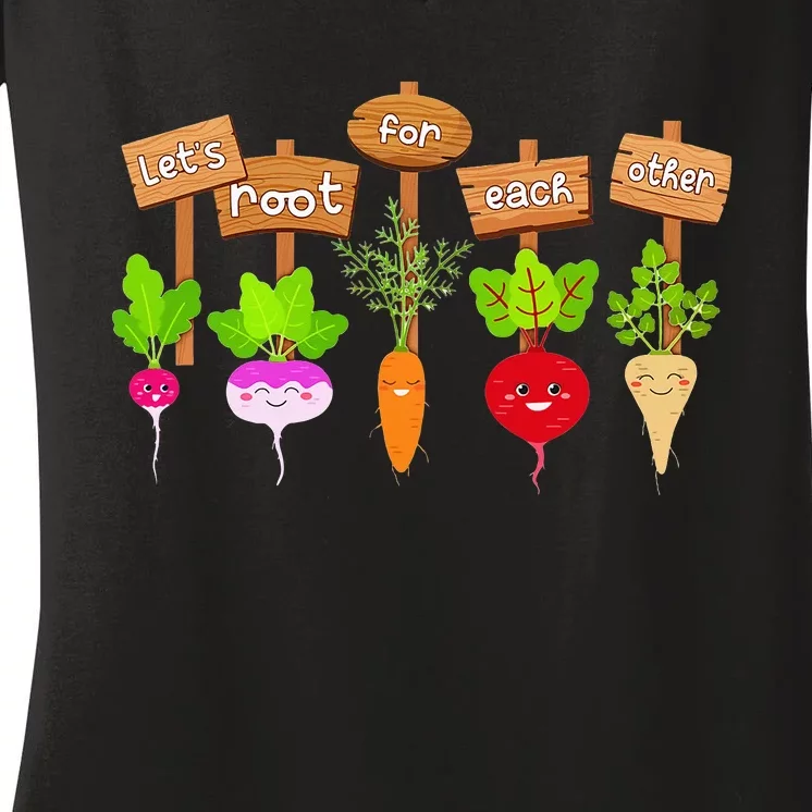 Let's Root For Each Other Funny Vegetable Vegan Women's V-Neck T-Shirt