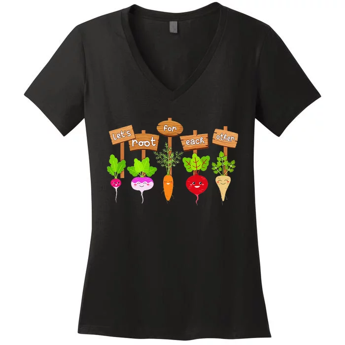 Let's Root For Each Other Funny Vegetable Vegan Women's V-Neck T-Shirt