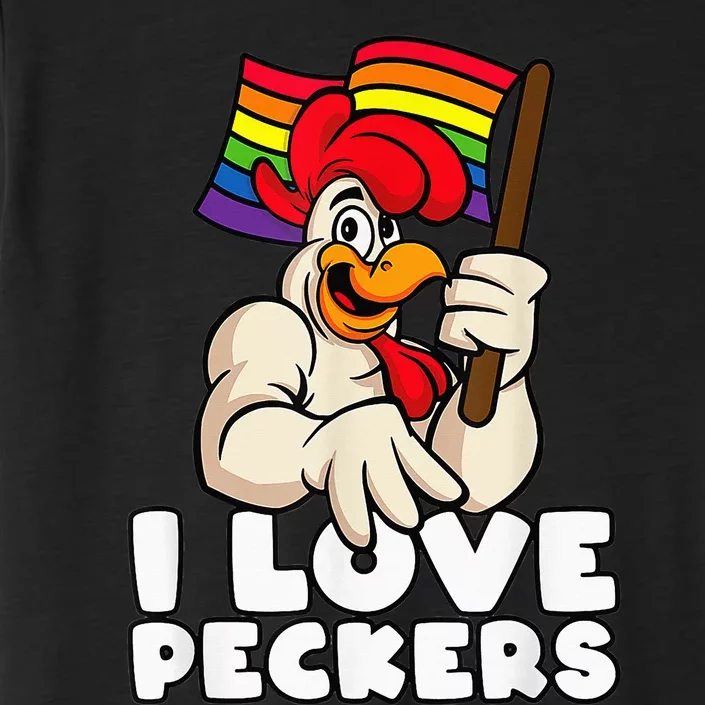 LGBT Rainbow Flag Rooster Pun I Love Peckers Gay Chicken Dad ChromaSoft Performance T-Shirt