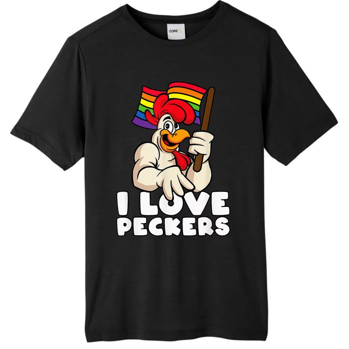 LGBT Rainbow Flag Rooster Pun I Love Peckers Gay Chicken Dad ChromaSoft Performance T-Shirt