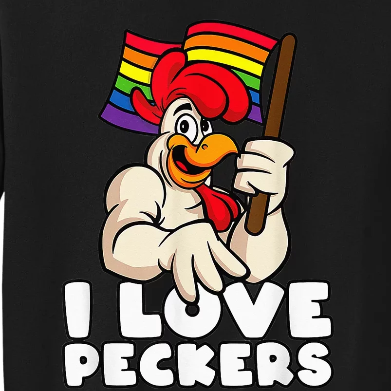 LGBT Rainbow Flag Rooster Pun I Love Peckers Gay Chicken Dad Tall Sweatshirt