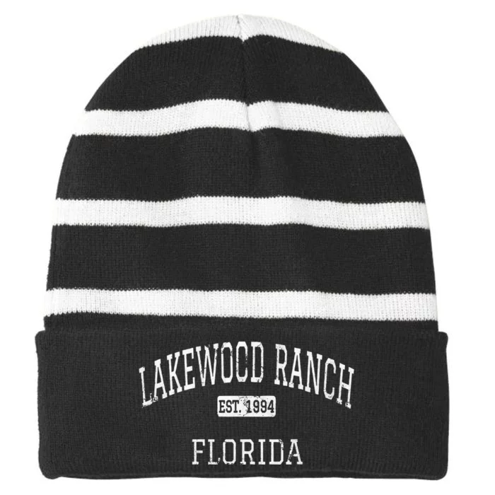 Lakewood Ranch Florida Fl Vintage Striped Beanie with Solid Band