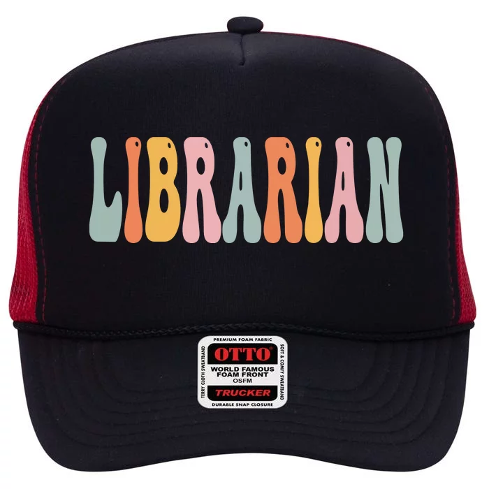 Librarian Retro Groovy Vintage Happy First Day Of School High Crown Mesh Trucker Hat