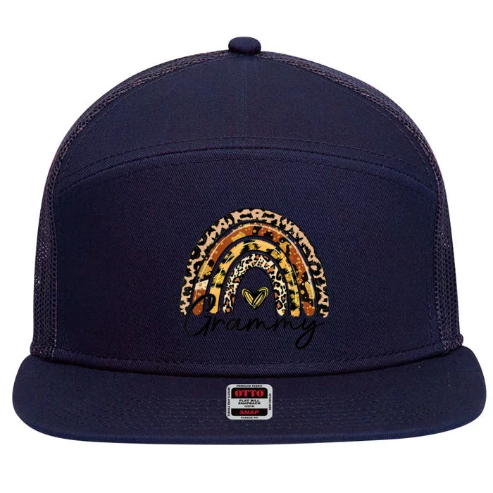 Leopard Rainbow Grammy Blessed Grammy Fall Thanksgiving Gift 7 Panel Mesh Trucker Snapback Hat