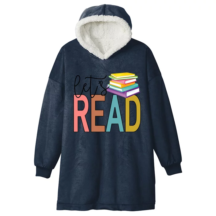 Lets Read Graphic Book Lover Gift Hooded Wearable Blanket