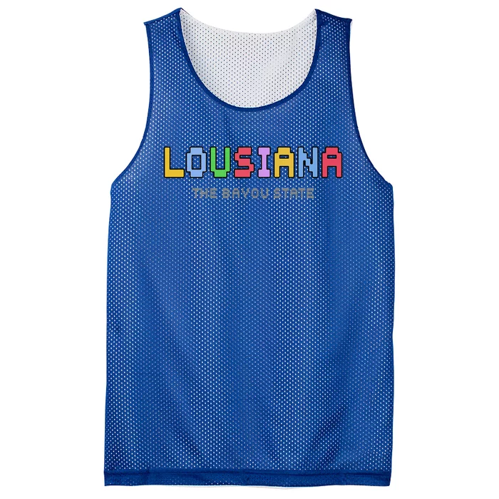 Louisiana Retro Gaming Pixelated Design Classic Mesh Reversible Basketball Jersey Tank