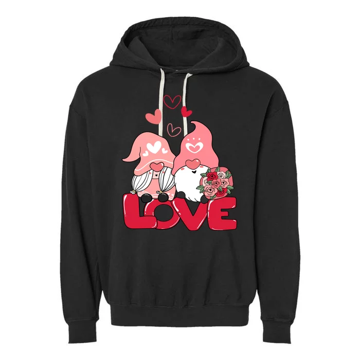 Love Romantic Gnome Couple Valentines Day Garment-Dyed Fleece Hoodie