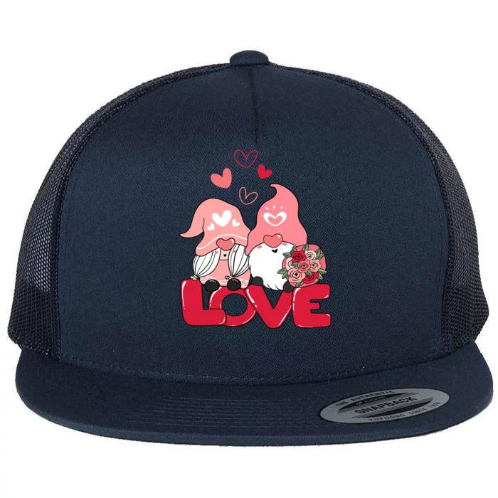 Love Romantic Gnome Couple Valentines Day Flat Bill Trucker Hat