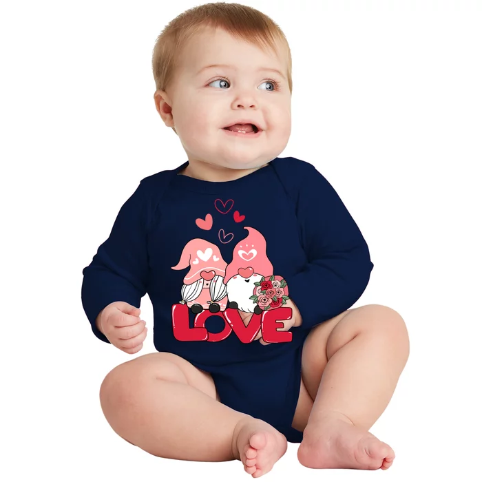 Love Romantic Gnome Couple Valentines Day Baby Long Sleeve Bodysuit