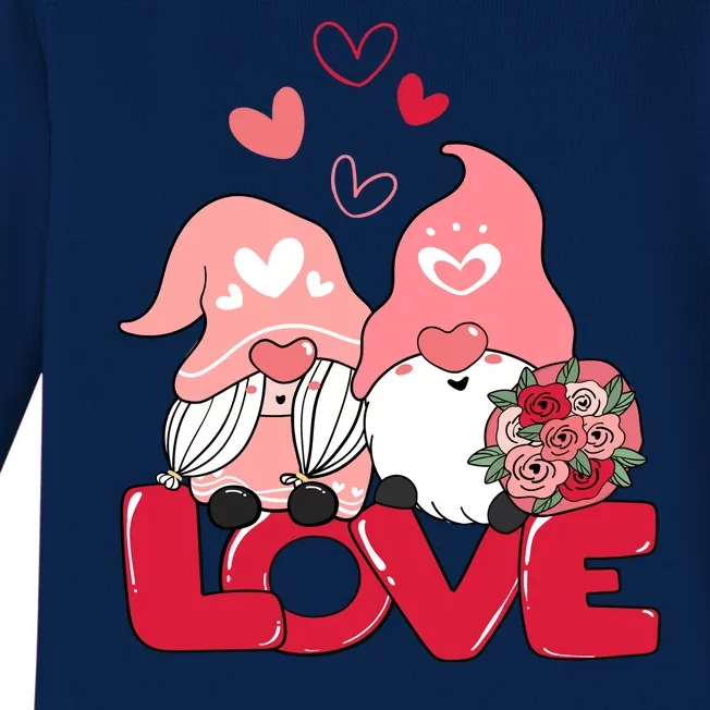 Love Romantic Gnome Couple Valentines Day Baby Long Sleeve Bodysuit