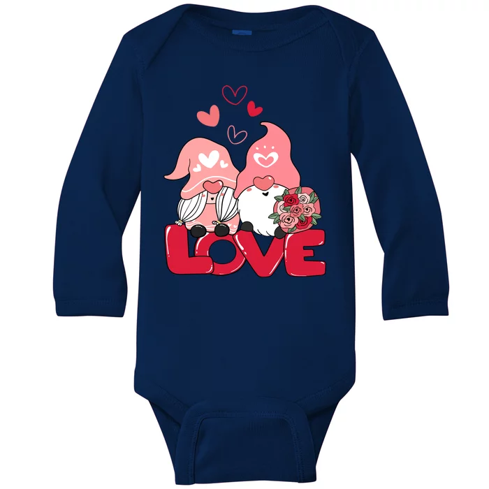 Love Romantic Gnome Couple Valentines Day Baby Long Sleeve Bodysuit