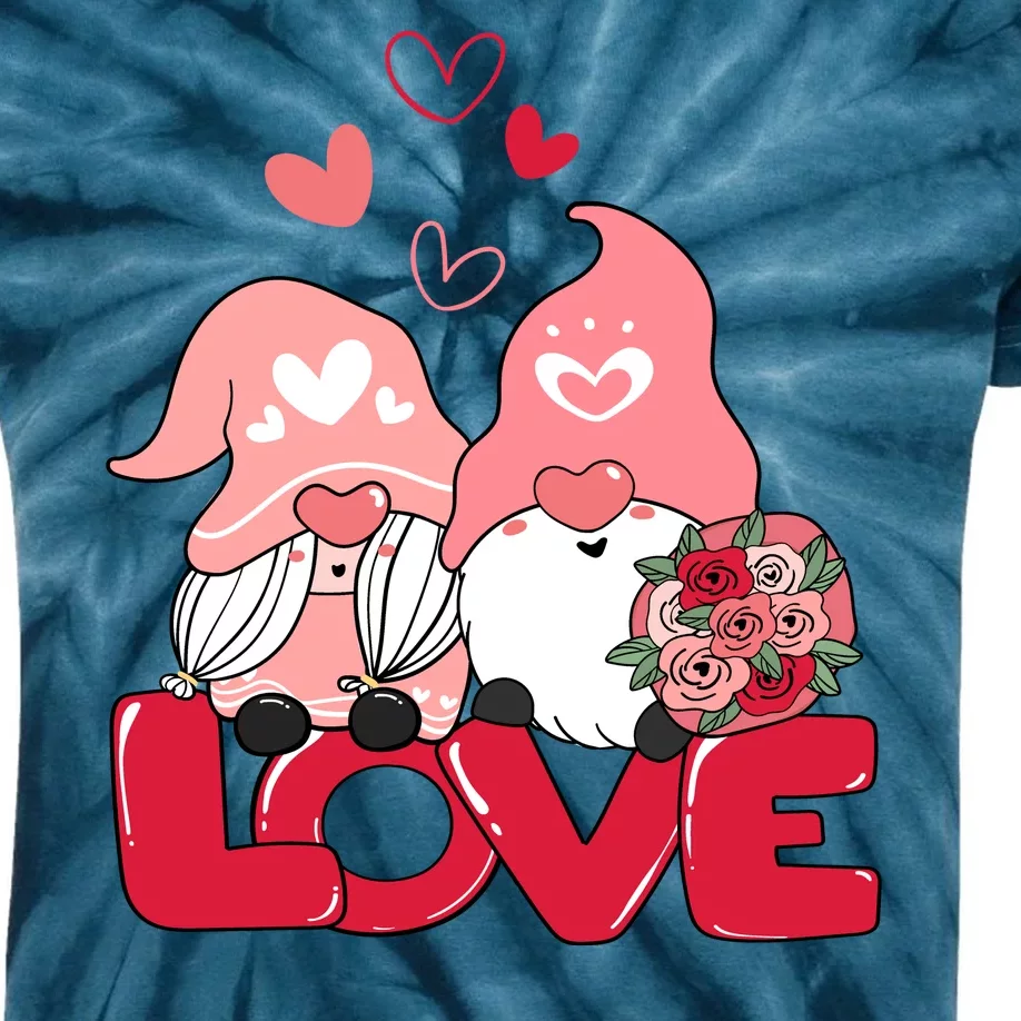 Love Romantic Gnome Couple Valentines Day Kids Tie-Dye T-Shirt