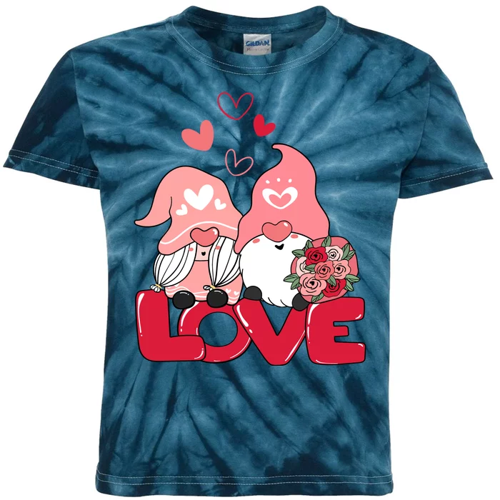 Love Romantic Gnome Couple Valentines Day Kids Tie-Dye T-Shirt