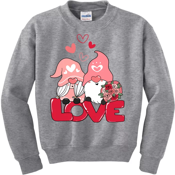 Love Romantic Gnome Couple Valentines Day Kids Sweatshirt