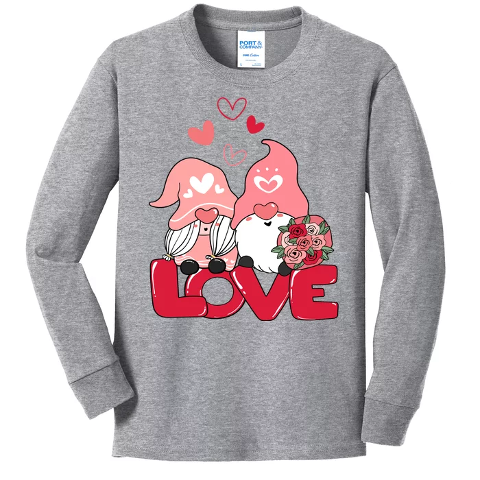 Love Romantic Gnome Couple Valentines Day Kids Long Sleeve Shirt