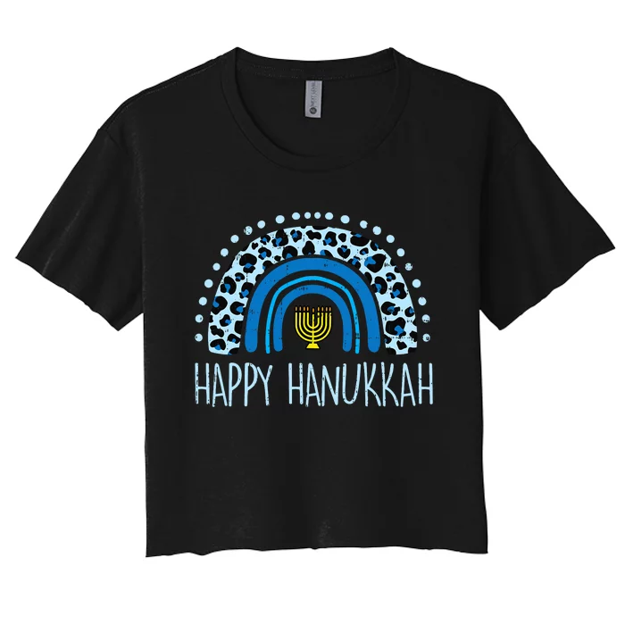 Leopard Rainbow Happy Hanukkah Chanukah Jew Women's Crop Top Tee