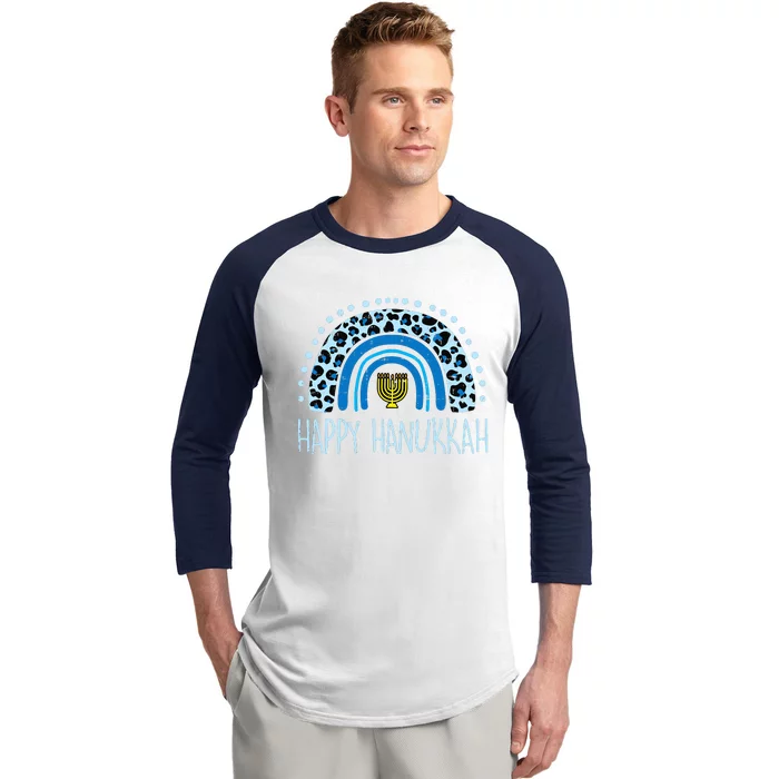 Leopard Rainbow Happy Hanukkah Chanukah Jew Baseball Sleeve Shirt