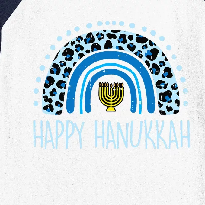 Leopard Rainbow Happy Hanukkah Chanukah Jew Baseball Sleeve Shirt