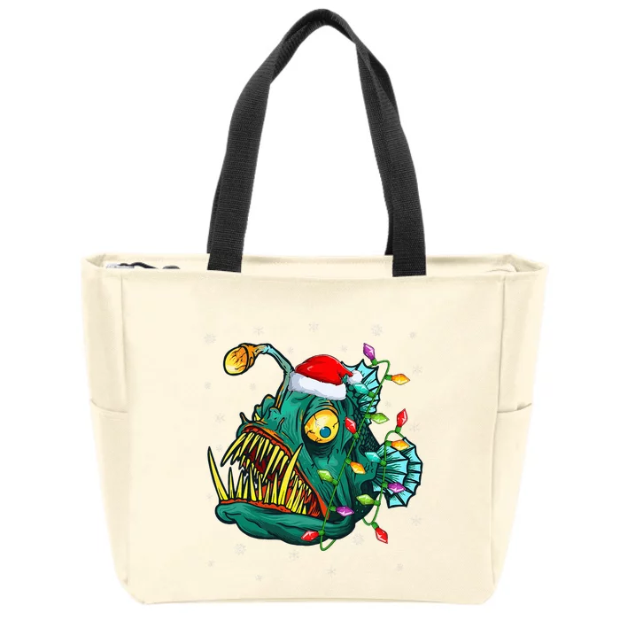 LightUp Reindeer Hat for Anglerfish Christmas Festivities Zip Tote Bag