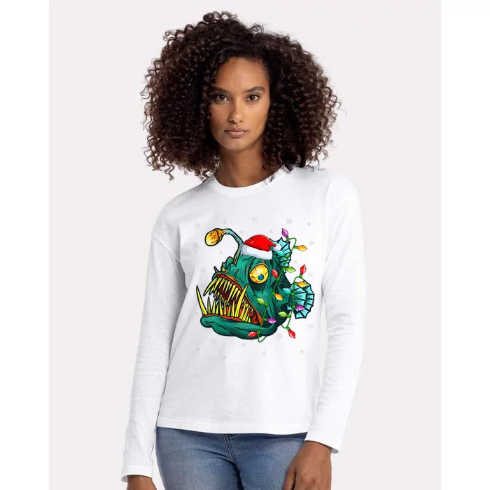 LightUp Reindeer Hat for Anglerfish Christmas Festivities Womens Cotton Relaxed Long Sleeve T-Shirt