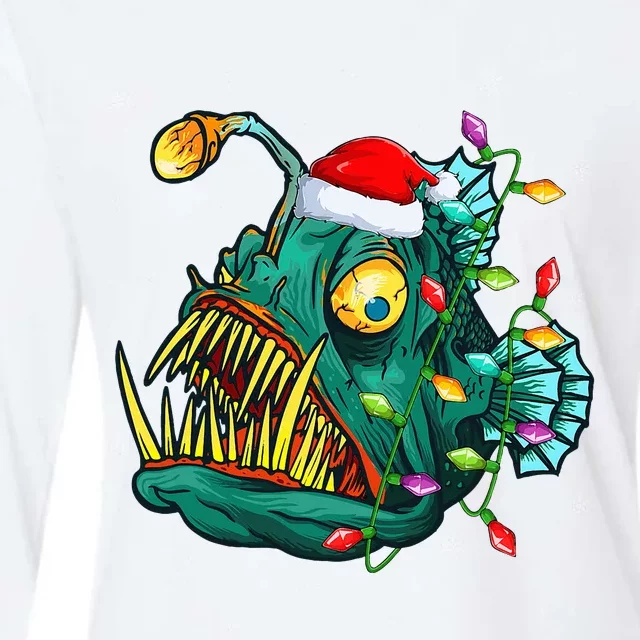 LightUp Reindeer Hat for Anglerfish Christmas Festivities Womens Cotton Relaxed Long Sleeve T-Shirt