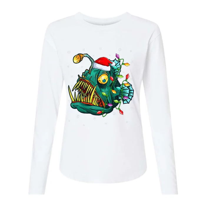 LightUp Reindeer Hat for Anglerfish Christmas Festivities Womens Cotton Relaxed Long Sleeve T-Shirt