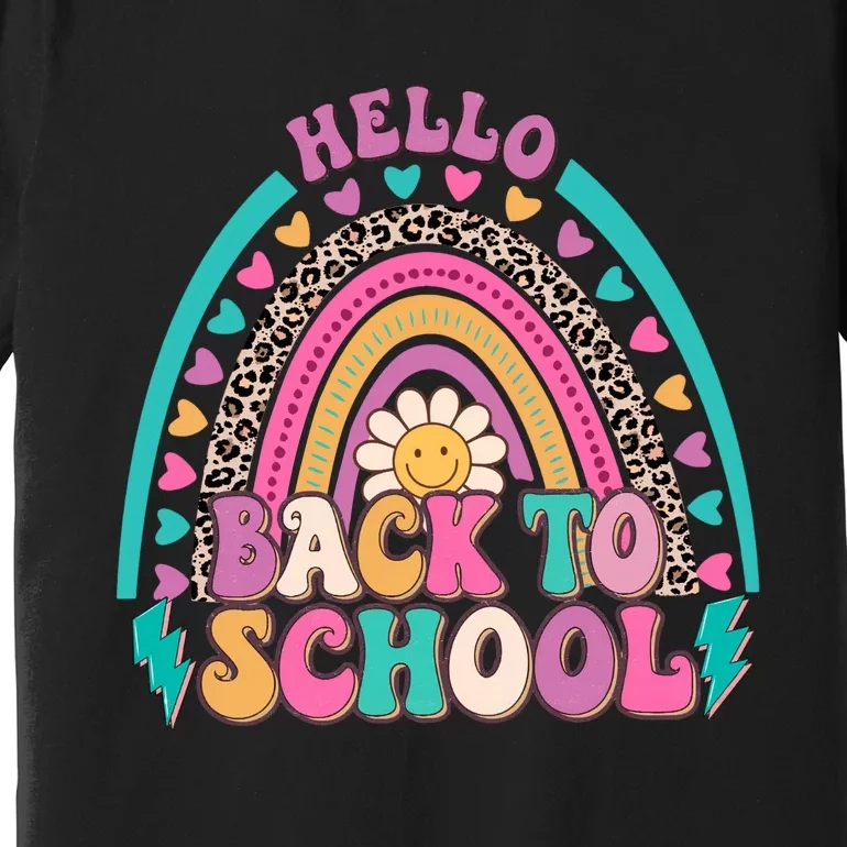 Leopard Rainbow Hello Back To School Teacher First Day Of School Premium T-Shirt