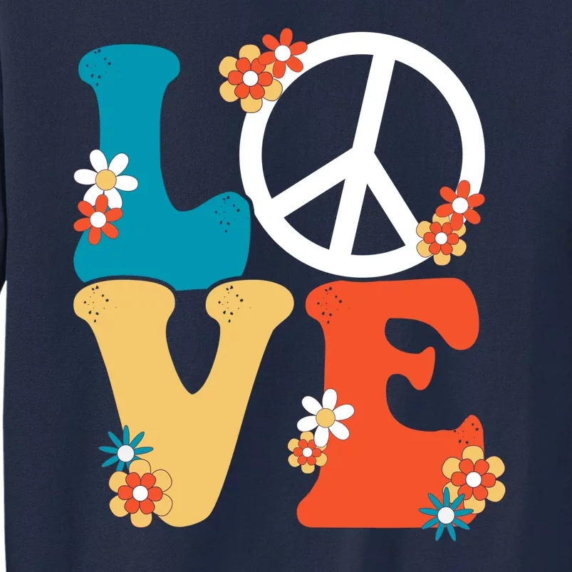 Love Retro Hippie Floral Peace Sign Tall Sweatshirt