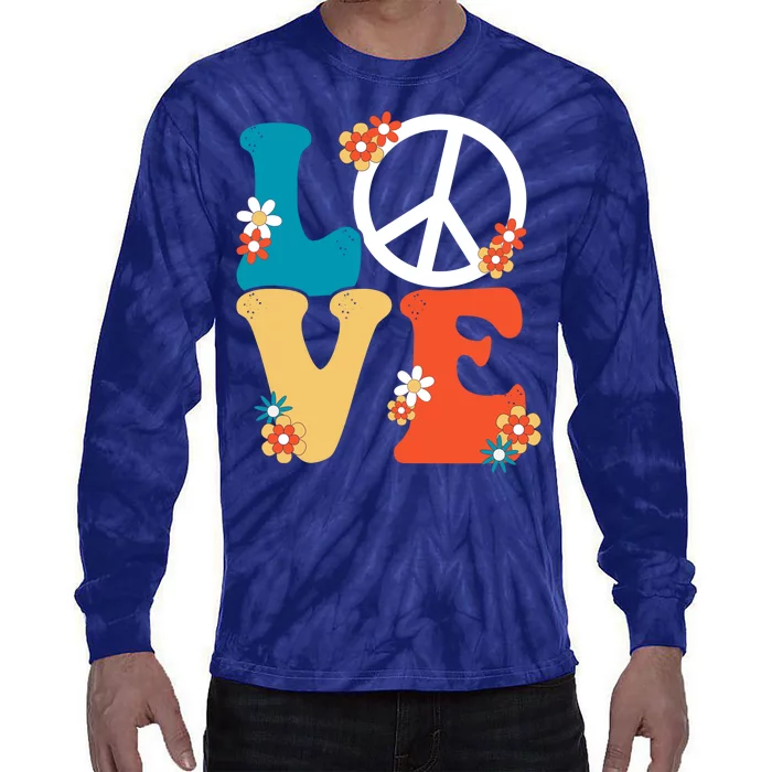 Love Retro Hippie Floral Peace Sign Tie-Dye Long Sleeve Shirt