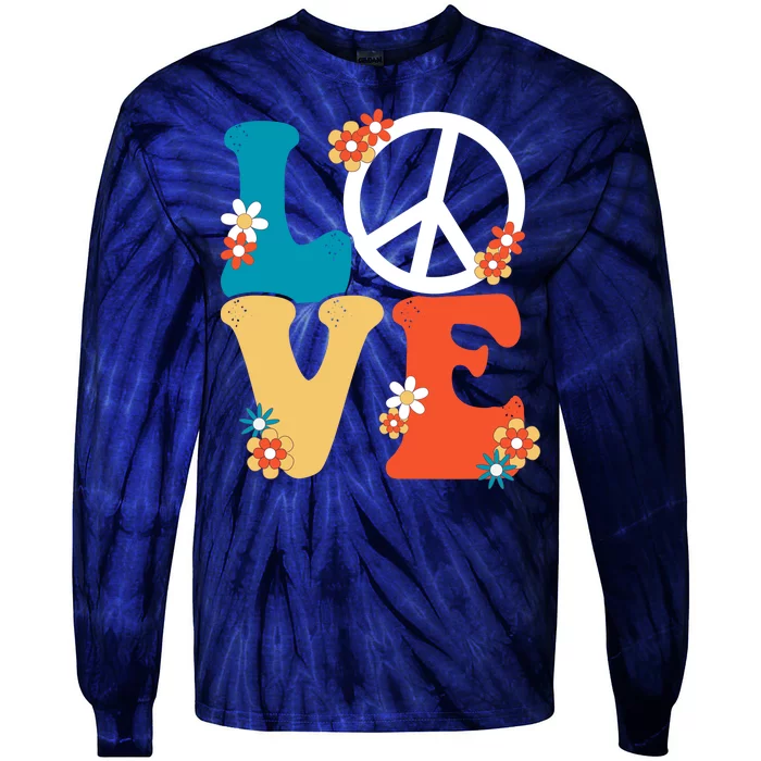 Love Retro Hippie Floral Peace Sign Tie-Dye Long Sleeve Shirt