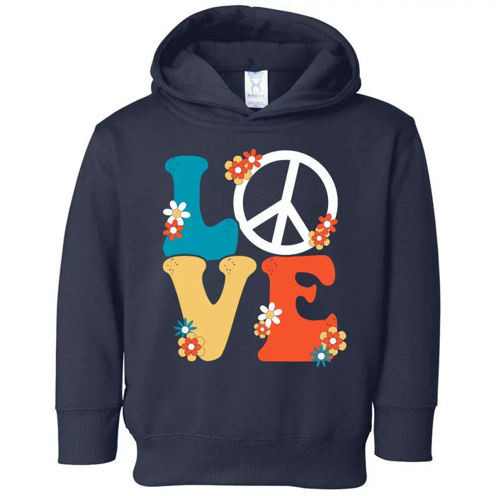 Love Retro Hippie Floral Peace Sign Toddler Hoodie