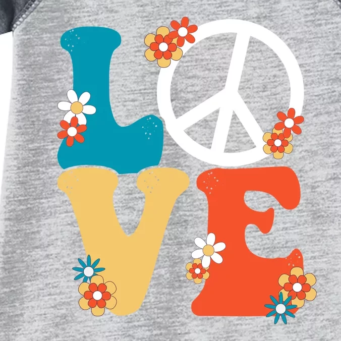 Love Retro Hippie Floral Peace Sign Infant Baby Jersey Bodysuit