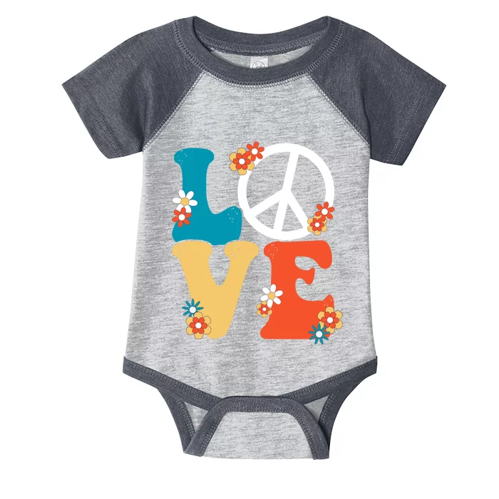 Love Retro Hippie Floral Peace Sign Infant Baby Jersey Bodysuit